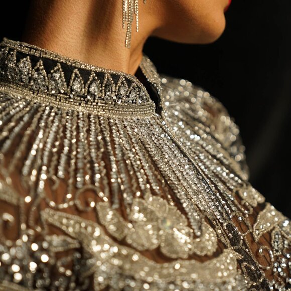 Silver Sequin Fringe Cape, Rhinestone Shawl, Luxury Beaded Cape, Festival Outfit - Picture 11 of 13